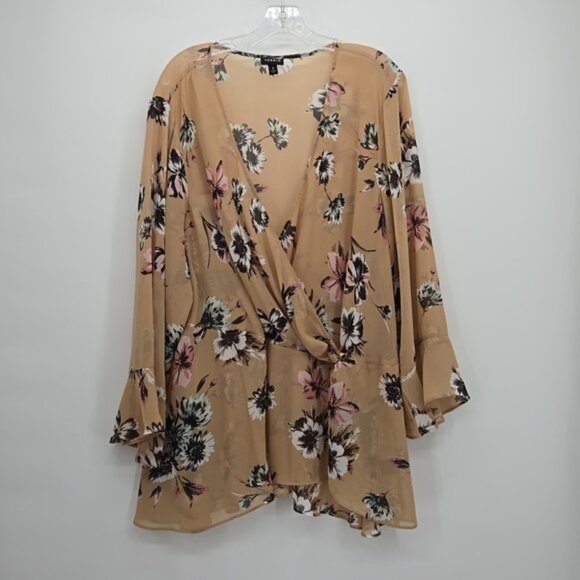Torrid Women's Chiffon Faux Wrap Cream Floral V-neckline Plus Size Curvy Size 3X - Picture 1 of 10